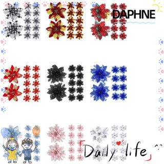 Daphne ท็อปเปอร์พลาสติก โพลีเอสเตอร์ ผ้านอนวูฟเวน รูปเกล็ดหิมะ สีชมพู สีฟ้า สําหรับตกแต่งต้นคริสต์มาส 8 ชิ้น