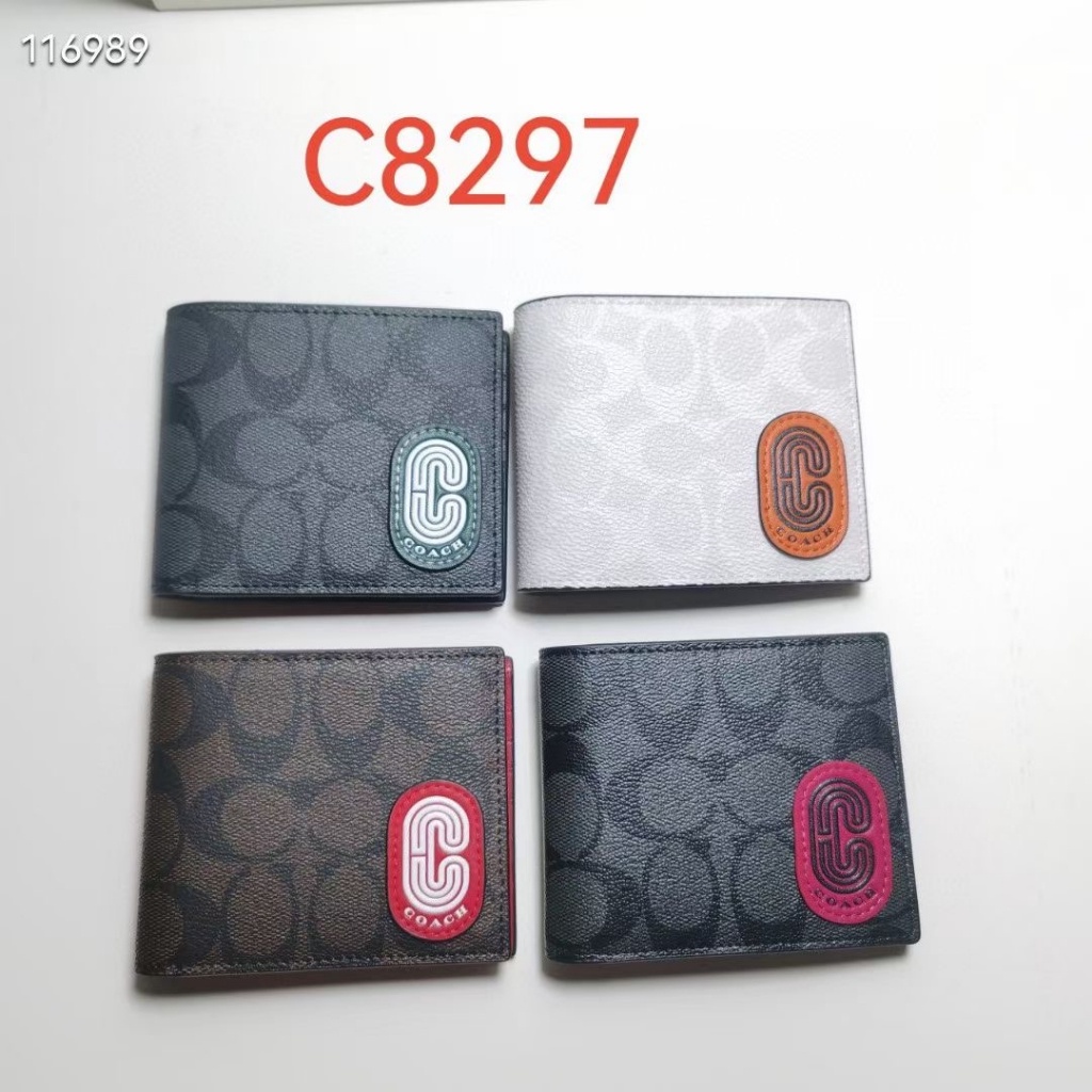 3 In 1 Wallet c8297 กระเป๋าสตางค์ผู้ชาย หนังแท้ ลายคลาสสิก COAC H กระเป๋าสตางค์ใบสั้น