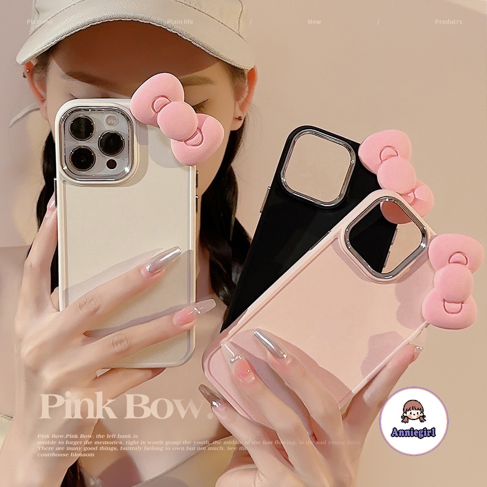 เคสโทรศัพท์มือถือ ซิลิโคนนิ่ม กันกระแทก ลายโบว์ 3D สีชมพู สําหรับ IPhone 11 15 14 Pro Max 12pro 13Promax XS XR 7 8 Plus