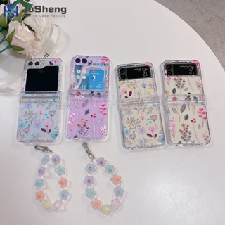 Jusheng เคสโทรศัพท์มือถือแฟชั่น ลายดอกไม้ เพ้นท์มือ สําหรับ Samsung Z Flip5