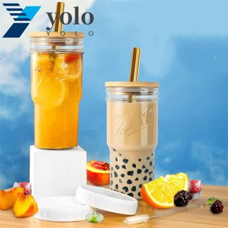 Yolo แก้วกาแฟ ชา ฟองนม สมูทตี้ ไม้ไผ่ 700 มล. พร้อมหลอดดูด