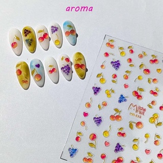 Aroma สติกเกอร์เจลลี่ ลายการ์ตูนผลไม้ เชอร์รี่ หน้ายิ้ม มีกาวในตัว สําหรับผู้หญิง