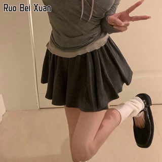 RUO BEI XUAN กระโปรงสตรี แฟชั่นเกาหลี กระโปรงลำลอง