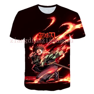 ใหม่ เสื้อยืดลําลอง แขนสั้น พิมพ์ลายอนิเมะ Demon Slayer 3D สไตล์ญี่ปุ่น สําหรับผู้ชาย