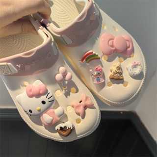 CROCS ชุดเข็มกลัดคริสตัล รูปการ์ตูน Hello Kitty 3D สไตล์เกาหลี สําหรับตกแต่งรองเท้าเด็ก