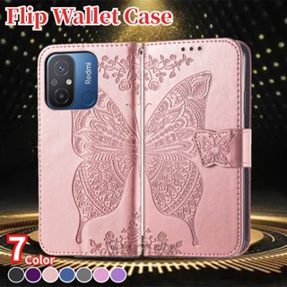 เคสโทรศัพท์มือถือหนัง ฝาพับ กันกระแทก ลายดอกไม้ ผีเสื้อ พร้อมช่องใส่บัตร และขาตั้ง สําหรับ Xiaomi Redmi 12C Redmi12C 2023 4G hp Xiomi Redme 12 C 10A 10C A1 + 22120RN86G