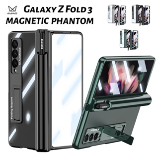 [ พร้อมปากกาประจุ] เคสแม่เหล็ก แบบใส พร้อมขาตั้ง สําหรับ Samsung Galaxy Z Fold 3 Fold4 Fold3 Fold4