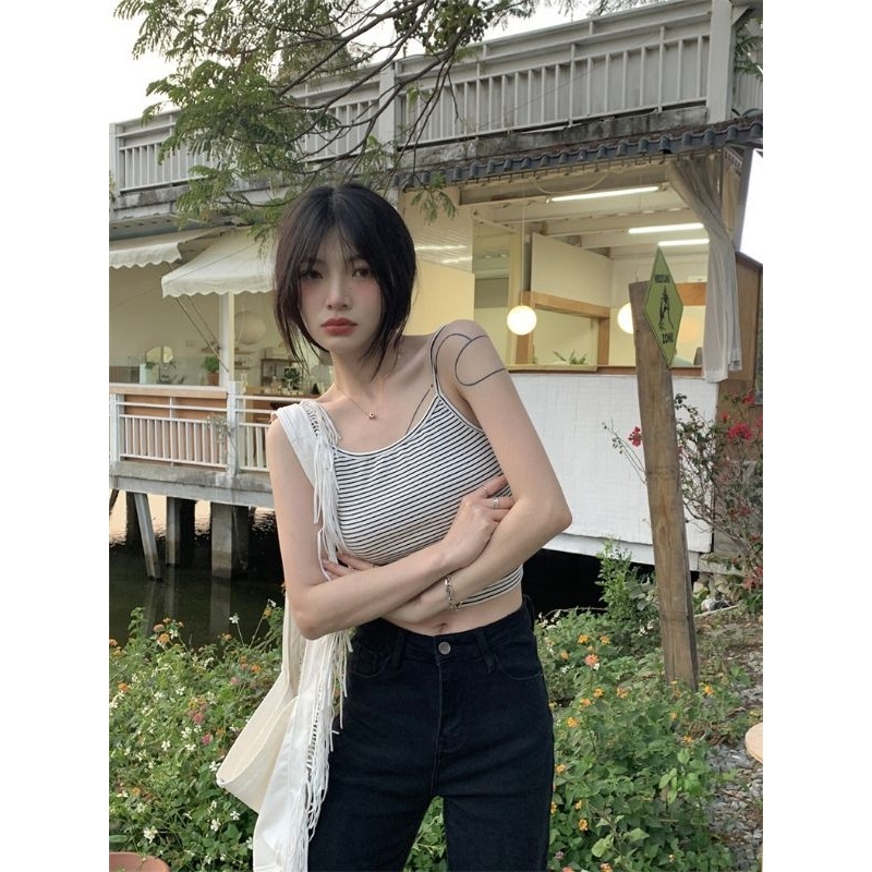 OFF SHOP พร้อมส่ง (OFF-85143) เสื้อสายเดี่ยวไหมพรม ลายทางเล็กๆ ดีเทลเว้าหลังเซ็กซี่เบาๆ - รูปที่ 2