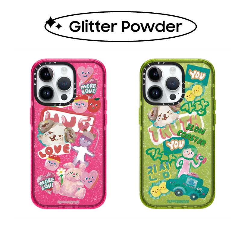 Bling Glitter CASETiFY น่ารัก Slowcoaster สติกเกอร์ซิลิโคน TPU สําหรับ iPhone 11 12 13 14 Pro Max เคส