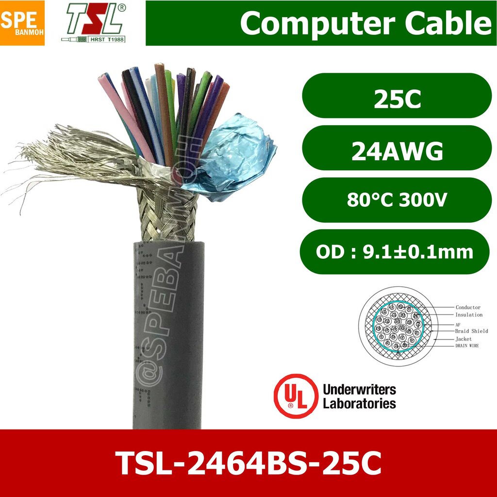 [ 1 เมตร ] TSL UL2464 25C สายคอมพิวเตอร์ รุ่น TSL 2464 25C (Braid Shield+Mylar Foil) สายคอมพิวเตอร์ 