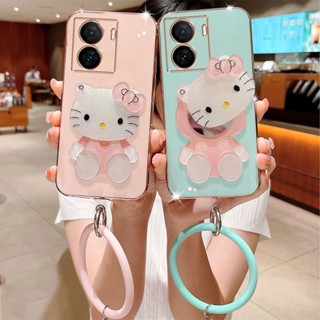 เคสโทรศัพท์มือถือ ซิลิโคนนิ่ม พร้อมกระจกแต่งหน้า และสายคล้อง หรูหรา สําหรับ iQOO Z7x Z7 5G 2023 iQOO Z7 5G