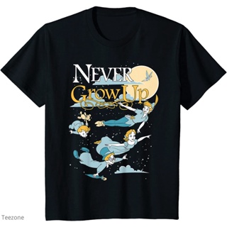 NEXแขนสั้นcrew neckเสื้อยืดแขนสั้น คอกลม ผ้าฝ้าย พิมพ์ลาย Peter Pan Group Shot Never Grow Up แฟชั่นฤดูร้อน สําหรับผู้ชาย