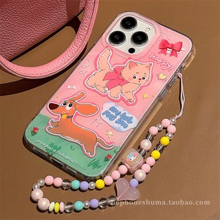 Huiwanju แท้ เคสโทรศัพท์มือถือ ลายการ์ตูนแมวน่ารัก พร้อมสายคล้องมือ สีชมพู สําหรับ Apple iP14ProMax 13Pro 11 12 XR