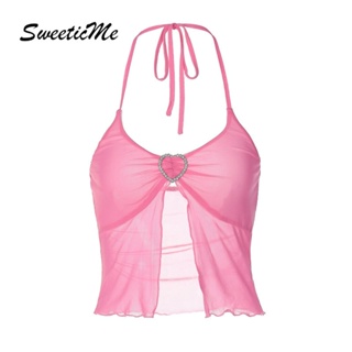 Sweeticme เสื้อกล้าม เปิดหลังเซ็กซี่ สีพื้น แฟชั่นสําหรับผู้หญิง 2023