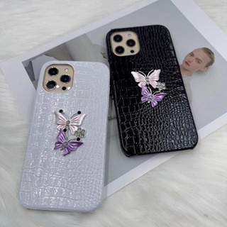 เคส iphone 12 pro max เคสโทรศัพท์มือถือ ลายผีเสื้อ ประดับเพชร สีชมพู สําหรับ iPhone 14 Pro 13 Pro 12 Promax 11 7 8 plus xsmax