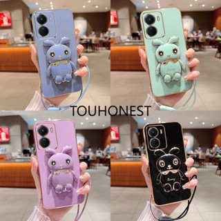 เคส Vivo Y15S เคส Vivo Y100 เคส Vivo V7 เคส Vivo V27 Casing Vivo V27E Y71i Case Vivo Y15A Y01 Case Vivo Y71 Y17 Y12 Case Vivo Y15 Y93 Case Vivo S16 S16E Case Soft Silicone Shockproof Cute Rabbit Bunny Bracket Stand Phone Case With Rope โทรศัพท์มือถือ