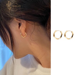 Roselife ต่างหูห่วง ทรงกลม เรขาคณิต สีทองมันวาว 14K เครื่องประดับ สําหรับผู้หญิง