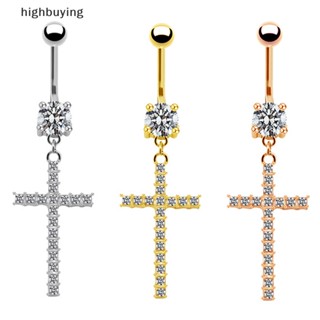 [highbuying] แฟชั่น ลูกบาศก์ เพทาย ไขว้ Dangling หล่น แหวนปุ่มท้อง ผ่าตัด เหล็ก เซ็กซี่ เครื่องประดับร่างกาย ของขวัญสําหรับผู้หญิง สินค้าใหม่