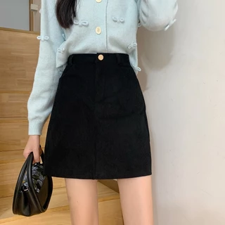 พร้อมส่ง กระโปรงสั้น ทรงเอ ผ้าลูกฟูก มีซับใน แฟชั่นสไตล์ มินิมอล