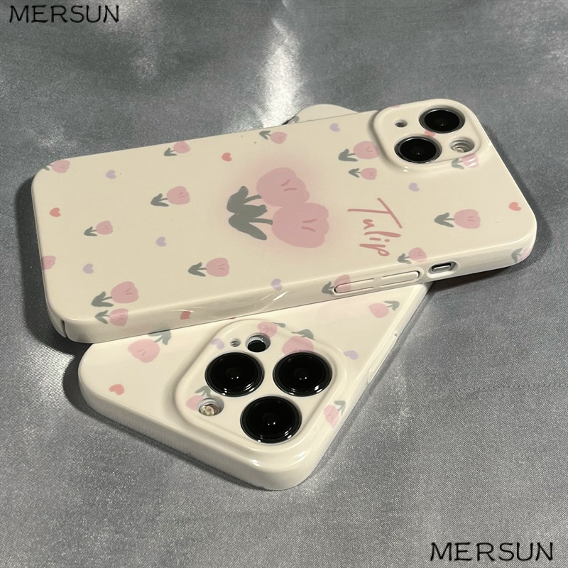 เคสโทรศัพท์มือถือแบบแข็ง ลายดอกไม้ หัวใจ สีชมพู สําหรับ Iphone 14 13 12 11 7 8xsx H3VJ
