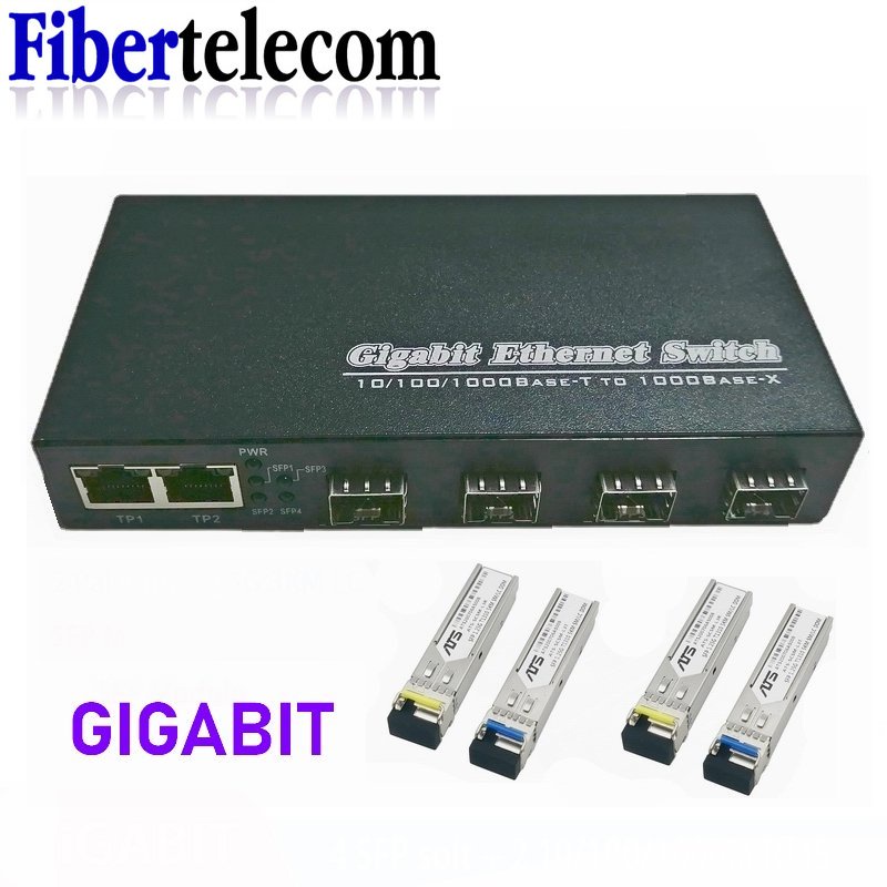 สวิตช์ไฟเบอร์ออปติคอลแปลงสื่อ Gigabit อีเธอร์เน็ต 4 SFP พอร์ต 3 RJ45 พอร์ต 10/100/1000M