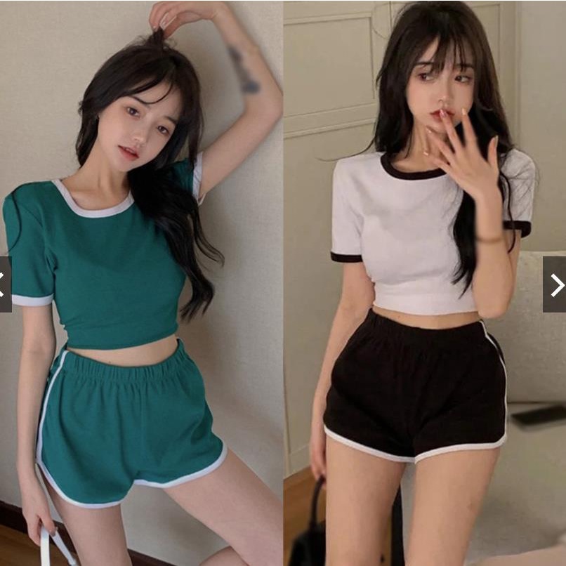 Fulllove พร้อมส่ง ชุดออกกำลังกายผู้หญิง ชุดวิ่ง เสื้อ+กางเกง เซต2ชิ้น สีสันสดใสสวยมากเข้าเซต