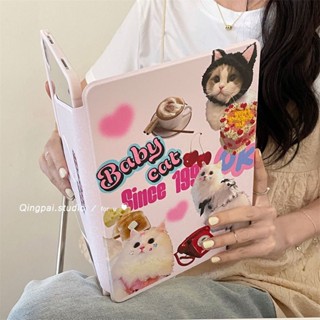 เคสป้องกัน ลายการ์ตูนแมวน่ารัก พร้อมช่องใส่ปากกา สไตล์เกาหลี สําหรับ Apple Ipad Pro 2021 Air 3 4 5 2022 Mini 6 Mini 10