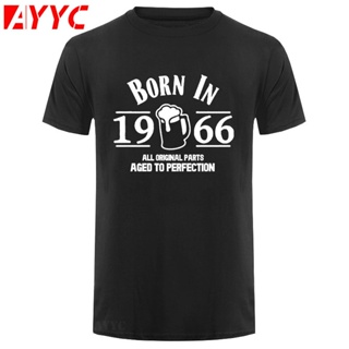 Ayyc เสื้อยืดลําลอง แขนสั้น พิมพ์ลาย Born In 1966 53th Year Birthday Age Present Beer สไตล์วินเทจ สําหรับผู้ชาย 1966