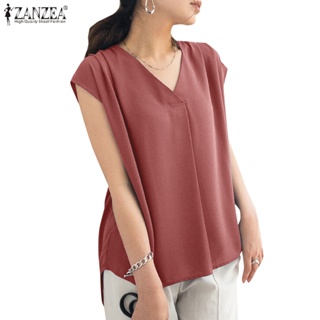 Zanzea เสื้อเบลาส์ คอวี แขนสั้น สีพื้น สไตล์เกาหลี สําหรับผู้หญิง