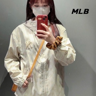 [พร้อมส่ง] เสื้อแจ็กเก็ต มีฮู้ด ปักลายโลโก้ MLB มีซิป ของแท้ 100% สําหรับผู้หญิง