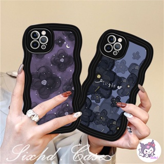 🌈Casing🌸 เคสโทรศัพท์มือถือแบบนิ่ม ใส กันกระแทก ลายดอกไม้ สีดํา สําหรับ iPhone 14 13 12 11 Pro Max SE2020 X XR Xs Max 7 8 6 6s Plus