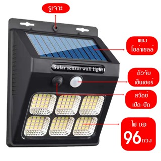 ไฟส่องสว่างแสงสวย ไฟติดผนัง ไฟโซล่าเซลล์ ไฟLED ไฟโซล่าเซลล์ติดผนัง 3โหมด พลังงานแสงอาทิตย์