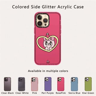 Casetify X I Love Me เคสโทรศัพท์มือถืออะคริลิค TPU แบบแข็ง ใส แต่งกลิตเตอร์ด้านข้าง สีเขียว สีม่วง สีฟ้า สีโรสพิงค์ พร้อมกล่อง สําหรับ Apple IPhone 12 13 14 Pro Max
