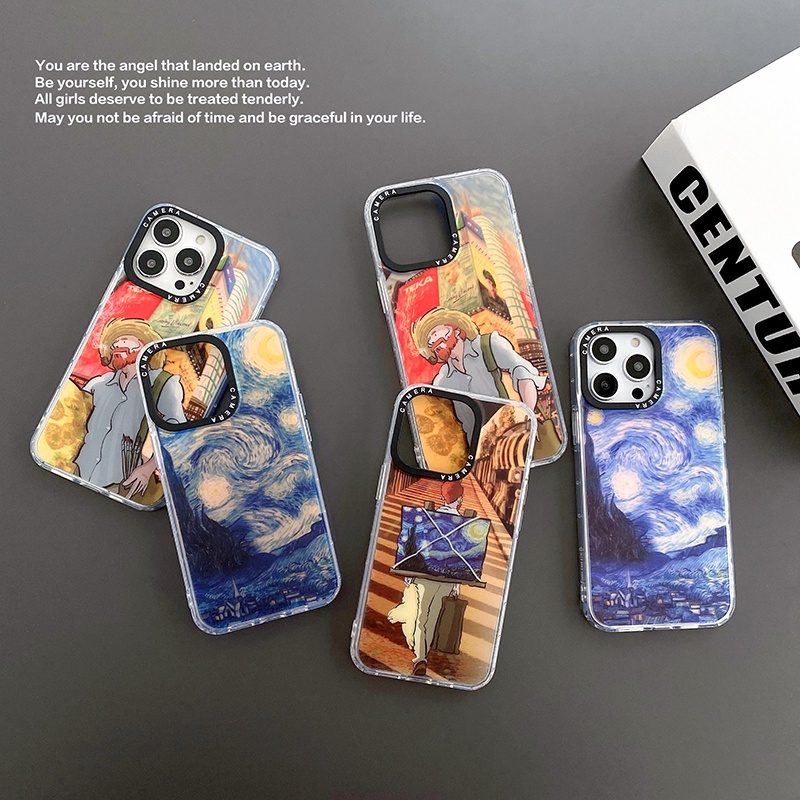 Imd เคสป้องกันโทรศัพท์มือถือ ลายภาพวาดสีน้ํามัน Van Gogh สองด้าน สําหรับ iPhone 11 14 12 13 Pro Max