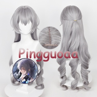 Manmei Game Honkai: Star Rail Bronya Cosplay Wig 95cm Long Curly Wig Silver Gray Wigs Anime Cosplay Wigs Heat Resistant Synthetic Wigs