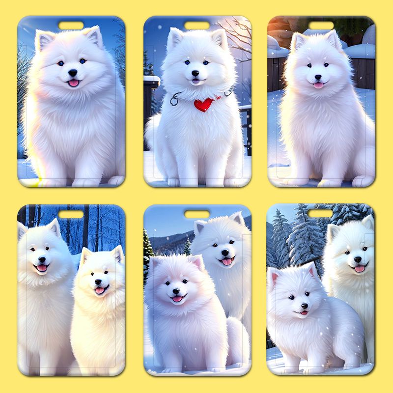 Samoyed Dog Kids Id Card Holder Diy Student Card Mrt Card Business Card Holder Protective Waterproof