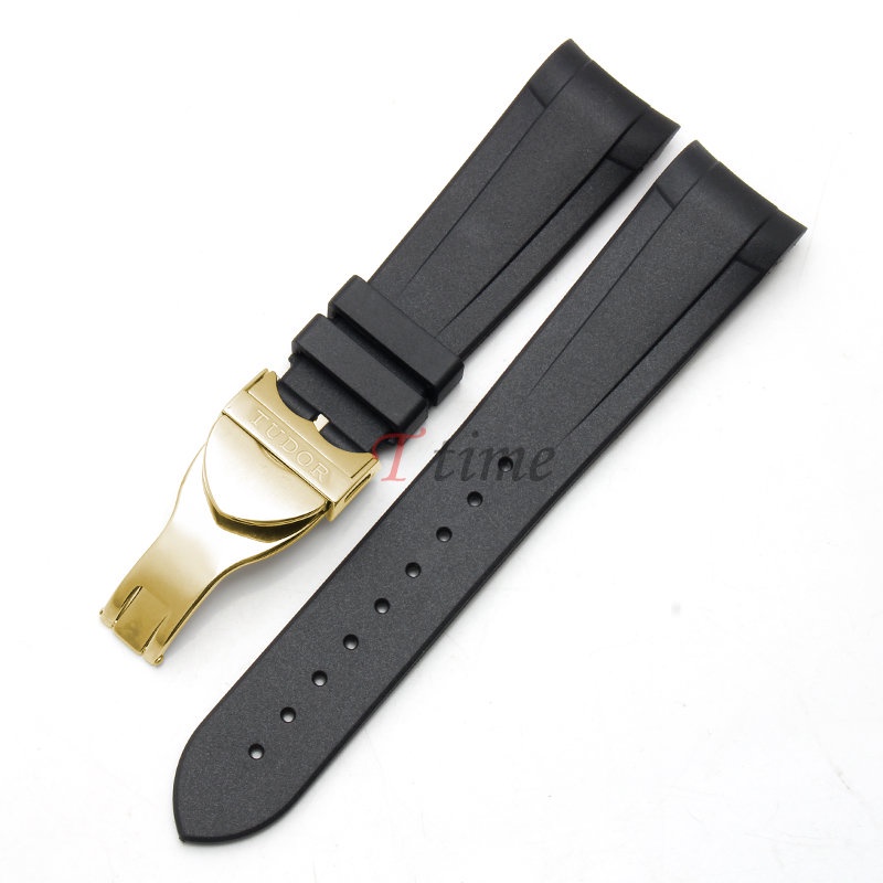 คุณภาพสูง Fluororubber สายนาฬิกาสําหรับ Tudor Black Bay 22 มม.Curve End สร ้ อยข ้ อมือซิลิโคนกันน ้ ําสายรัดนุ ่ มโลโก ้ พับหัวเข ็ มขัด Pin Buckle