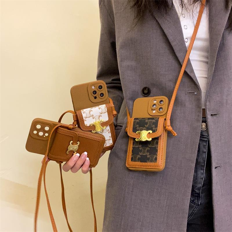 Insสีน้ําตาลพร้อมlanyard Card Holderกระเป๋าสตางค์สําหรับIPhone Case 16 14 Pro Max 15 11 13 12 X Xs Xr Max Pro Maxป้องกันกันกระแทกฝาครอบโทรศัพท์