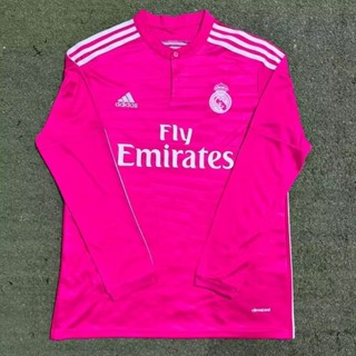 เสื้อกีฬาแขนยาว ลายทีมชาติฟุตบอล Real Madrid สีชมพู ไซซ์ S - XXL 14-15 ชุดเหย้า สําหรับผู้ชาย