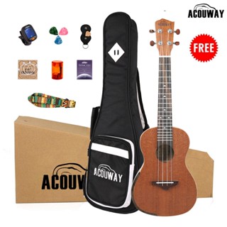 Acouway อูคูเลเล่ คอนเสิร์ต โซปราโน อูคูเลเล่ 24 นิ้ว 26 นิ้ว 4 สาย Sapele Wood กีตาร์ฮาวาย ขนาดเล็ก