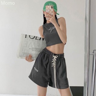 momo~สาวฮอตเอวสูง Crossbody เอวยางยืดกางเกงขาสั้นกีฬาลำลอง กางเกงขาสั้นขากว้างหลวม MX213