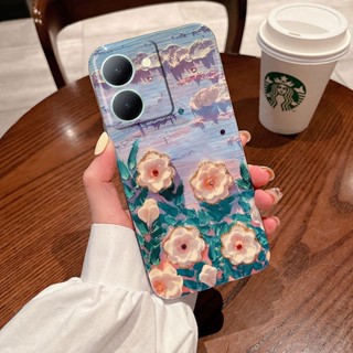 ใหม่ เคสโทรศัพท์มือถือ ซิลิโคนนิ่ม กันรอยกล้อง ลายภาพวาดสีน้ํามัน รูปดอกไม้ หรูหรา สําหรับ Vivo Y36 4G Y36 5G Y02t Y02A Y36 2023