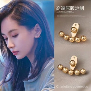 [0604]YWYX-SDY Same Style as Wang Ziwen Earrings 925 Silver Needle Unique Design Sense Earrings High-Grade Metal round Beads Ear Niche Gift  Elegant Young people  Exquisite  Influe