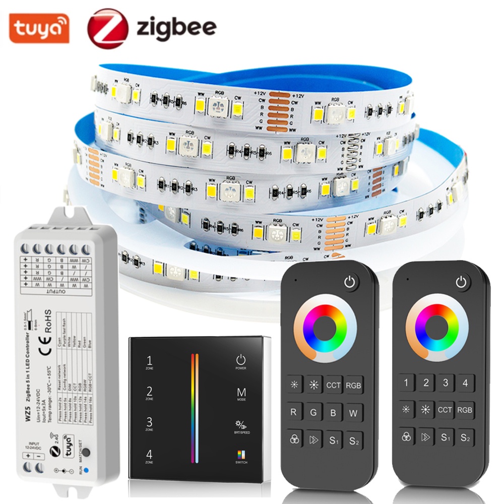Tuya Zigbee แถบไฟ LED DC12v 24v 5050 RGBCCT 4 โซน สวิตช์สัมผัสผนัง DIY สําหรับ Alexa Google