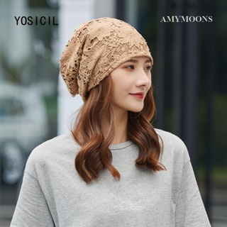 Amymoons หมวกบีนนี่ ผ้าโพกหัว ผ้าลูกไม้ ลายดอกไม้ ขนาดใหญ่ สําหรับผู้หญิงชาวมุสลิม