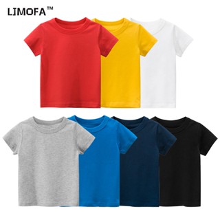 LJMOFA KIDS  เสื้อยืดแขนสั้น ผ้าฝ้ายแท้ บาง สีแคนดี้ คุณภาพสูง แฟชั่นฤดูร้อน สําหรับเด็กผู้ชาย และเด็กผู้หญิง 1-9 ปี