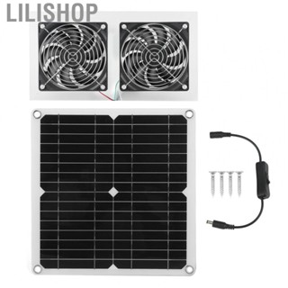 Lilishop 25W Solar Panel Fan  Solar Powered Dual Fan IPX65  Energy Saving Double Mesh Guard  for Greenhouse for Chicken Coop