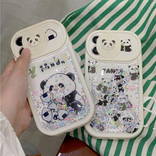 เคสโทรศัพท์มือถือ ลายแพนด้าน่ารัก แต่งกลิตเตอร์ มีทรายไหล สําหรับ IPhone 13 12 11 14 Pro MAX