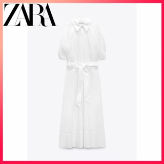 Zara ใหม่ ชุดมิดี้เดรส ปักลาย สําหรับผู้หญิง