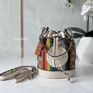 🔥SALE🔥 กระเป๋าสะพาย CJ661 Mini Dempsey Bucket Bag In Signature Jacquard With Rainbow Stripe 005